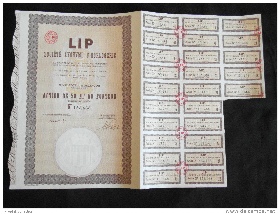 Action 50 Nouveaux  Francs LIP Societe  Anonyme D´Horlogerie Besançon - Industry