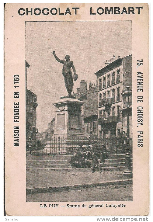 CHROMO CHOCOLAT LOMBART LE PUY STATUE DU GENERAL LAFAYETTE - Lombart