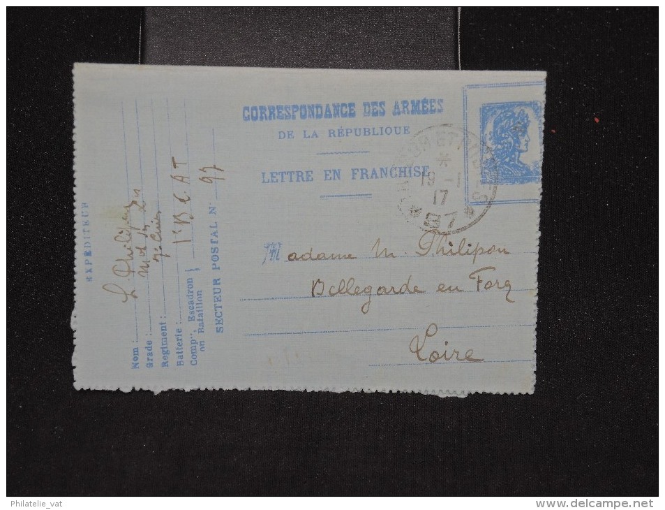 FRANCE - Carte Lettre En Franchise Pour Bellegarde En Forez En 1917 - A Voir - Lot P11317 - Lettres & Documents