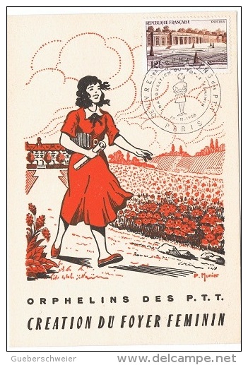 ENF-L40 - FRANCE N° 1059b VARIETE Pelouse Grise Au Lieu De Verte Carte Orphelins Des PTT Création Du Foyer Féminin 1956 - Briefe U. Dokumente