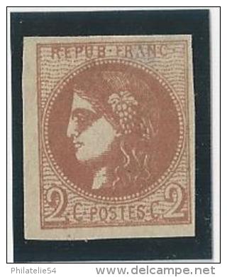 FRANCE Emission De Bordeaux 1870 - 1871, N° 40 B : 2 C Brun-rouge, Petit Défaut, Sinon TB, Neuf Sans Gomme - 1870 Emission De Bordeaux