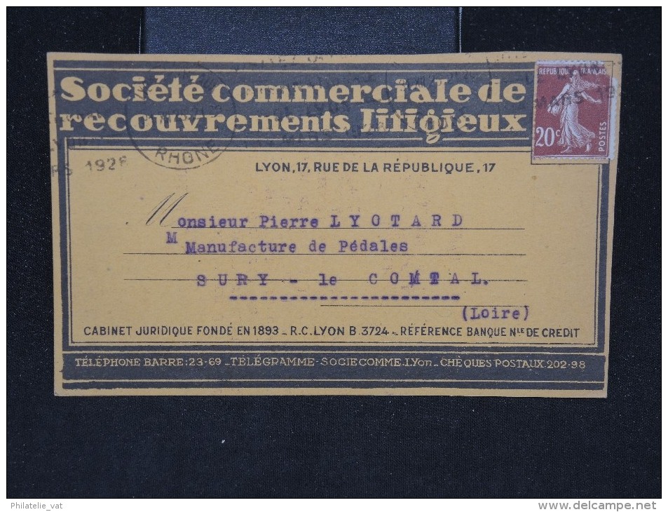 FRANCE - Carte Commerciale De Lyon Pour Sury Le Comtal En 1925  - A Voir - Lot P11345 - 1921-1960: Période Moderne