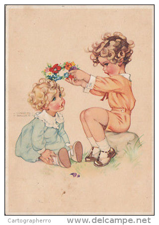 HUNGARY 1944 ARTIST LUNGERS HAUSEN CHILDREN GAME FLORAL CROWN FANTASY CARICATURE - Other & Unclassified