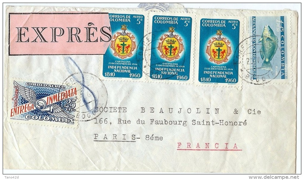 LBL33D3- COLOMBIE LETTRE AVION EXPRES POUR PARIS 23/5/1961 - Colombie