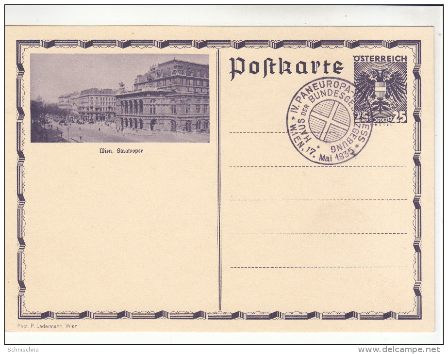 AK Wien, Ganzsache, Sonderstempel Paneuropa-Kongress 1935 - Ereignisse