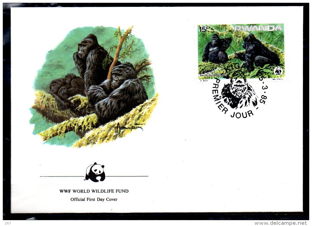 RWANDA   FDC   WWF  Panda  Gorilles - Gorilas