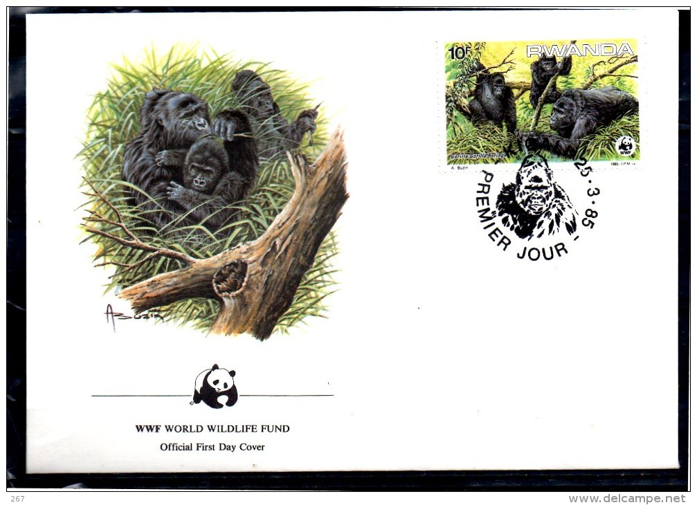 RWANDA   FDC   WWF  Panda  Gorilles - Gorilles