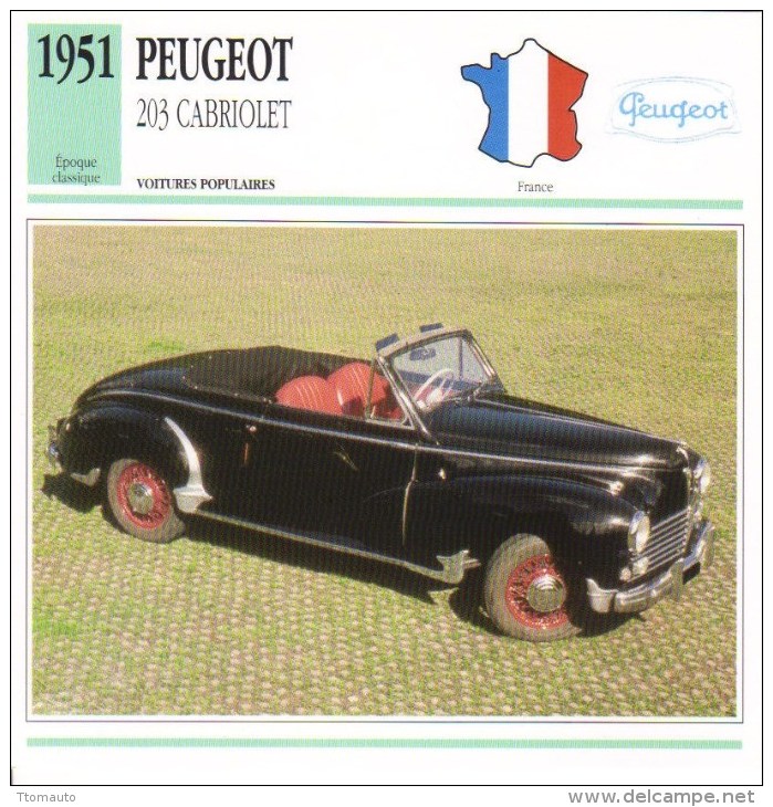 Peugeot 203 Cabriolet -  1951  -  Fiche Technique Automobile (Francaise) - Cars