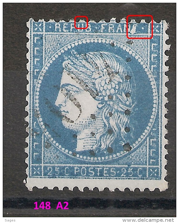 25C Cérès Type I, 148 A2, état ? Marqué 6°, BANDE GRANDE CASSURE. 3 SCANS. T 2 - 1871-1875 Ceres