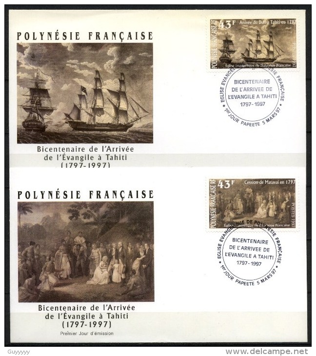 Polynésie Française - FDC - 1997 - Yvert N° 526 & 527  - Bicentenaire De L'Arrivée De L'Evangile - FDC