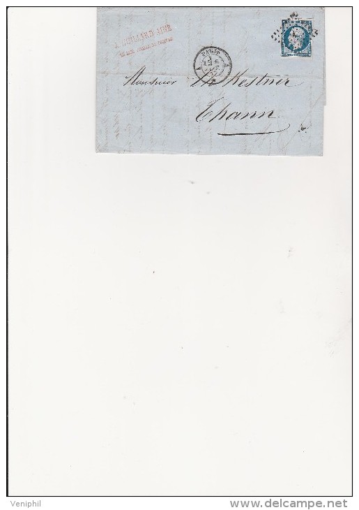 LETTRE FACTURE COMMERCIALE - FABRIQUE D'ORSEILLES- A. HUILLARD AINE -PARIS -AFFRANCHIE N° 14 -ANNEE 1857 - Perfumería & Droguería