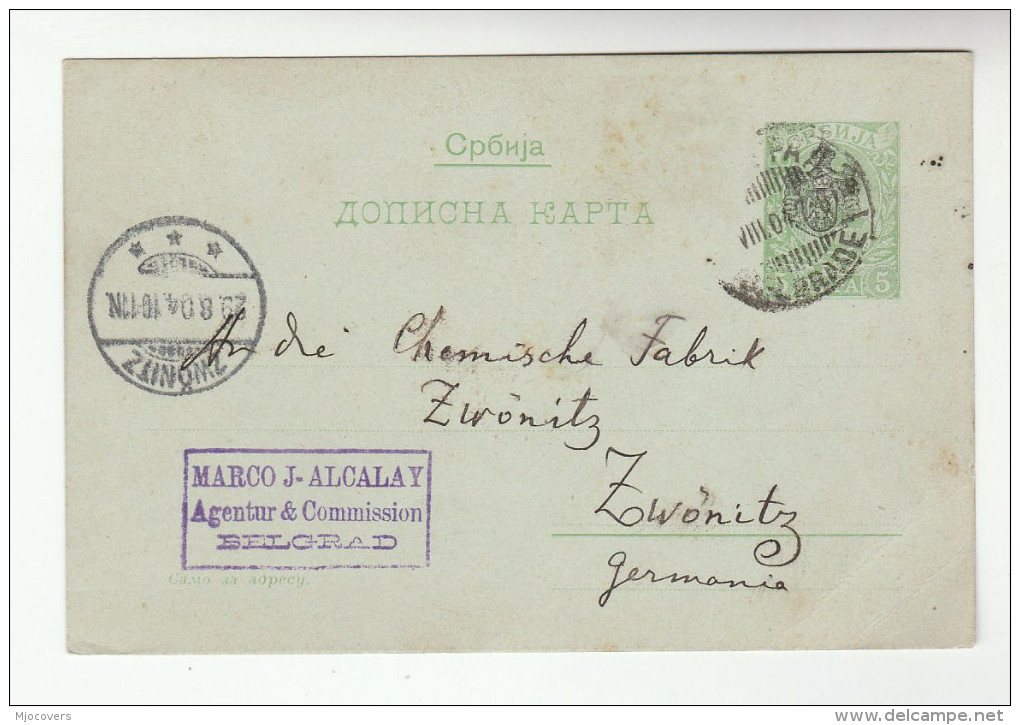 1904 SERBIA Crest OVPT Postal STATIONERY CARD To Zwonitz GERMANY Cover Stamps - Serbia