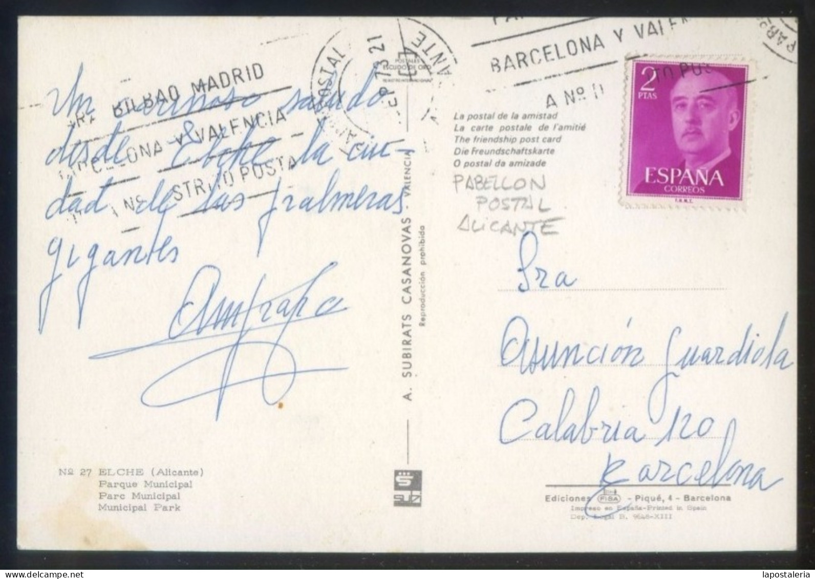 TP Matasellos Rodillo *Pabellón Postal-Alicante. 1973* Poco Legible. - Otros & Sin Clasificación