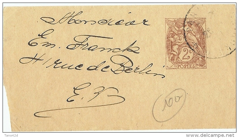 LBL33D3- FRANCE EP BJ  BLANC 2c  (FRAGMENT) VIOLET PÂLE SUR PAPIER FIN - Bandes Pour Journaux