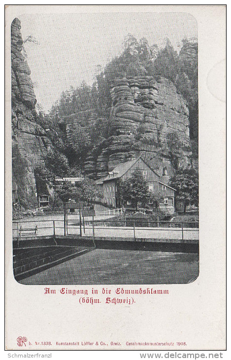 Litho AK Böhmische Schweiz Eingang Edmundsklamm Gasthof Mühle Herrnskretschen Hrensko A Stimmersdorf Rainwiese Tetschen - Sudeten