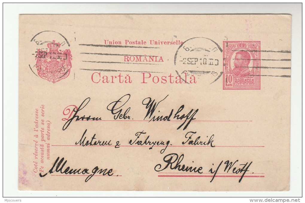1910 ROMANIA Postal STATIONERY CARD  To Germany  Cover Stamps - Covers & Documents