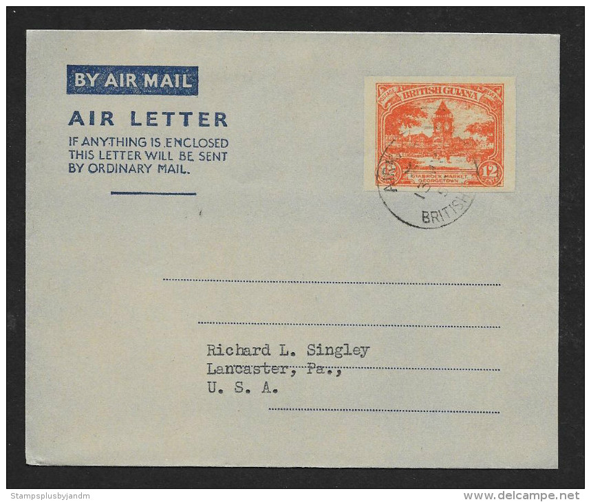 BRITISH GUIANA Aerogramme 12¢ Stabroek Market C1950s Cancel To USA! STK#X20693 - Guyane Britannique (...-1966)