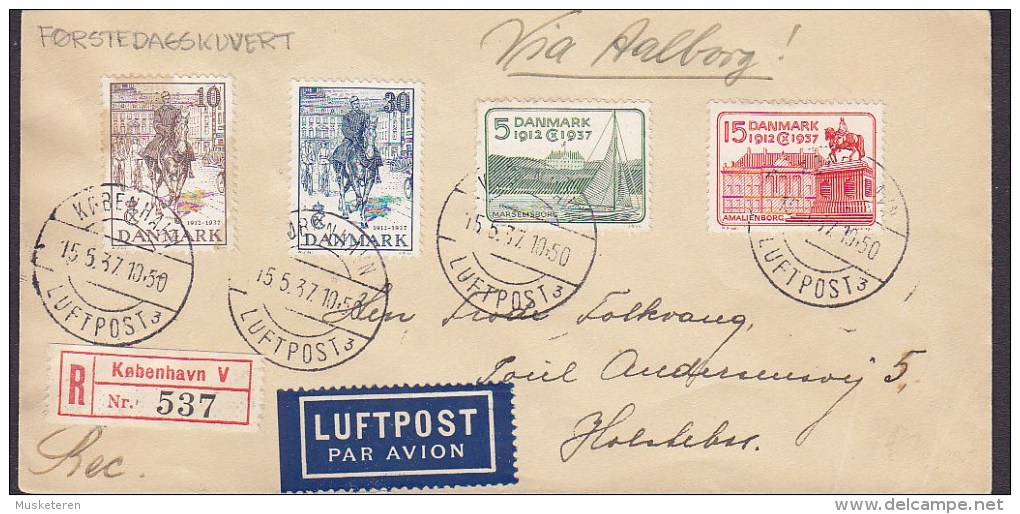 Denmark LUFTPOST Par Avion & Registered Einschreiben Labels KØBENHAVN LUFTPOST Unofficial FDC 1937 Cover Brief SCARCE !! - Poste Aérienne