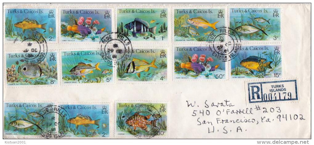 Postal History Cover: Turks And Caicos 14 Fishes Stamps On R Cover - Fishes
