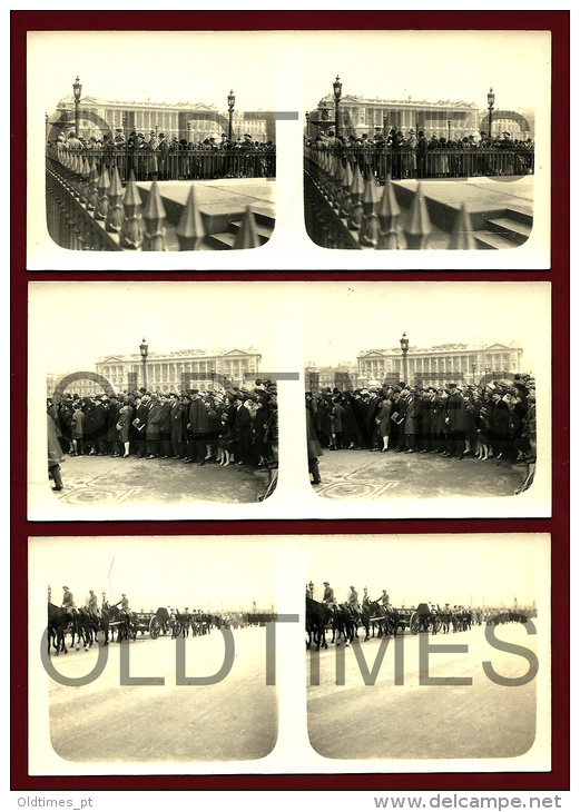 FRANCE - FUNERAILLES DU MARECHAL FOCH - 3 PIECES - 1929 STEREOSCOPIC REAL PHOTO - Visionneuses Stéréoscopiques