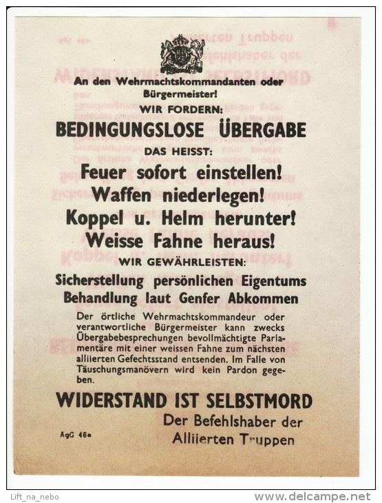 WWII WW2 Propaganda Original Leaflet AgG.46a An Den Wehrmachtskommandanten Oder Bürgermeister!  FREE SHIPPING WORLDWIDE - Ohne Zuordnung