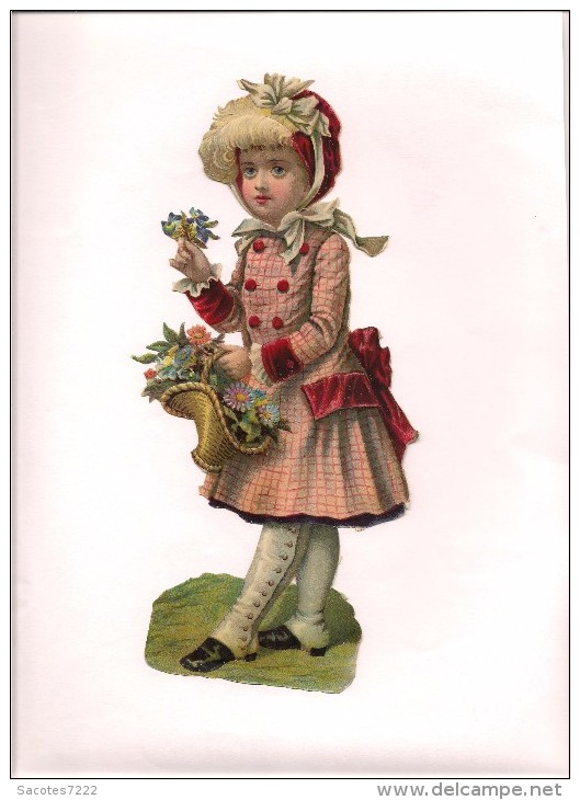 GRAND DECOUPI  GAUFFRE  PETITE FILLE ET FLEURS - - Enfants