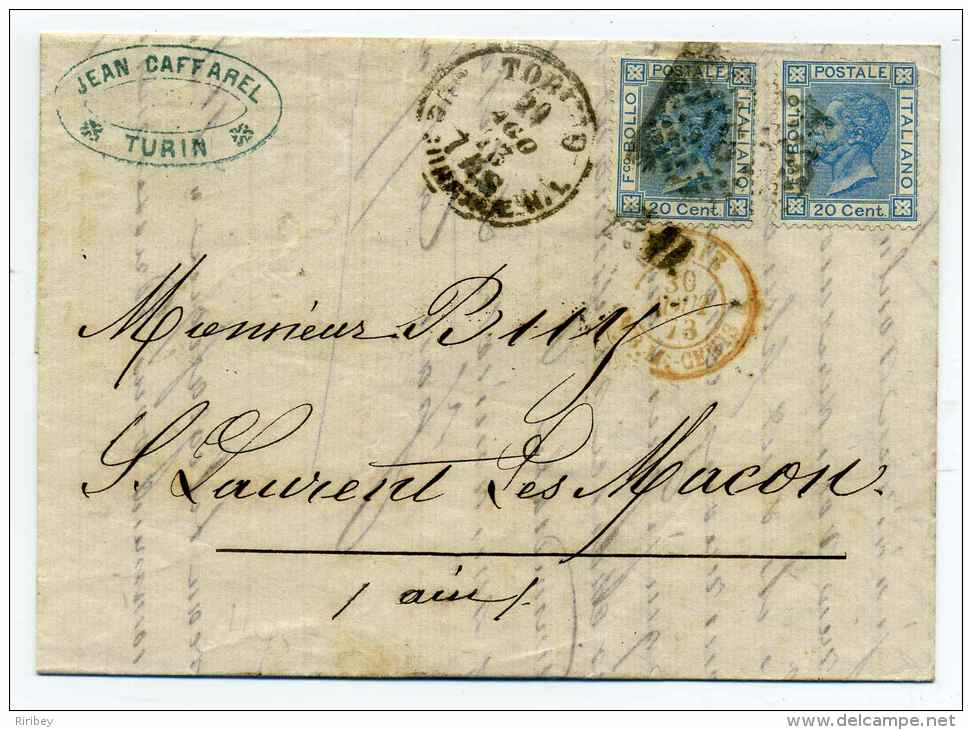 Entrée En France / Italie Par Amb Mont Cenis / Lettre De Torino / 29 Aout 1873 - Marques D'entrées