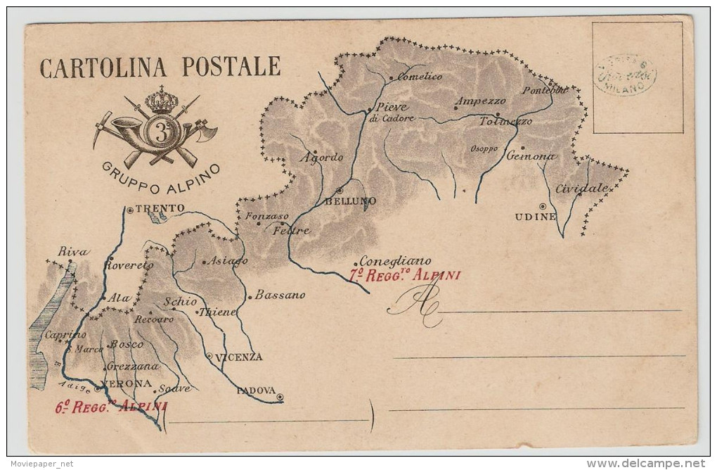 Cartolina Reggimentale - 6° E 7° Reggimento Alpini - Conegliano Veneto Verona - Illustratore Baldo - Reggimenti