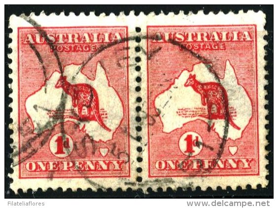 0011 - Australia Kangaroo 1Penny Pareja Horizontal Filigrana I (1913) - Used Stamps