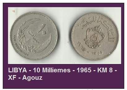 LIBYA - 10 Milliemes - 1965 - KM 8 - XF - Agouz - Libya