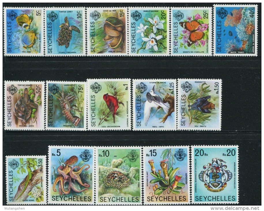 GN0886 Seychelles 1977 Animals Fish Bat Emblem 16v MNH - Seychelles (...-1976)