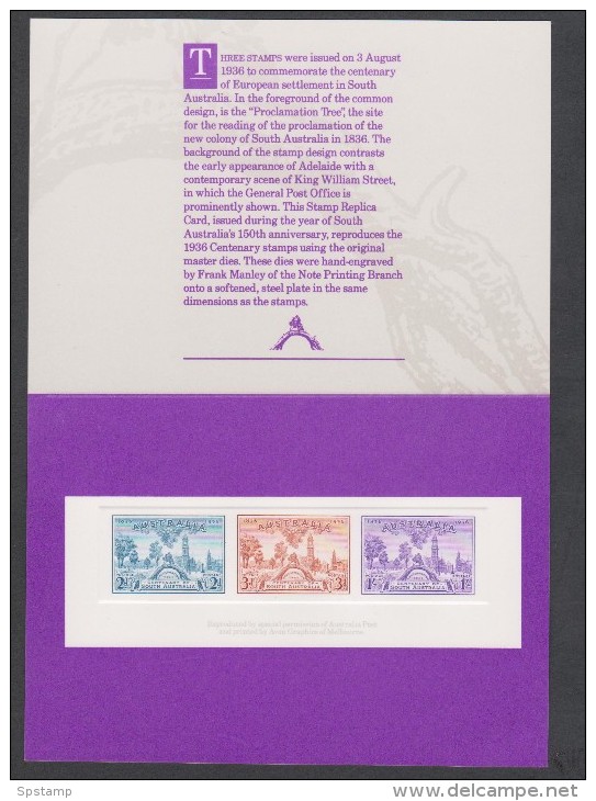 Australia 1986 South Australian Centenary 1936 Issue Proof Reprint On Official APO Replica Card 6 - Proofs & Reprints