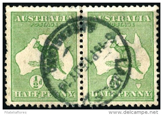 0010 - Australia Kangaroo 1/2 Penny En Pareja Horizontal Filigrana I - Used Stamps