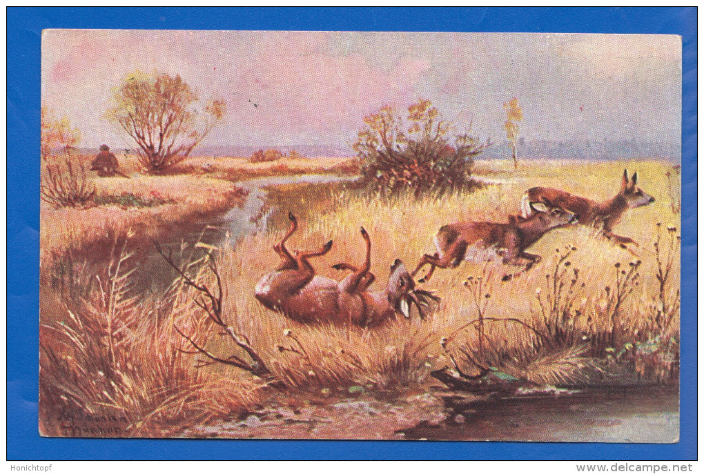 Malerei; Landschaft; Jagd; Rehe; 1913 - Caccia