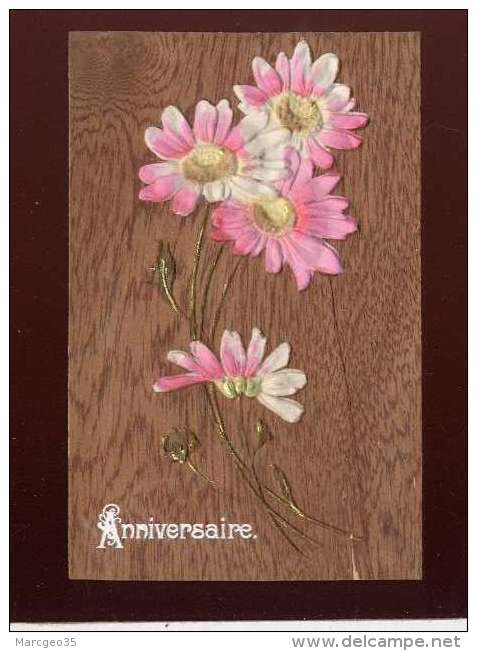 Anniversaire Fleurs Gaufrée Sur Un Placage De Bois Véritable  Pas D'éditeur - Autres & Non Classés