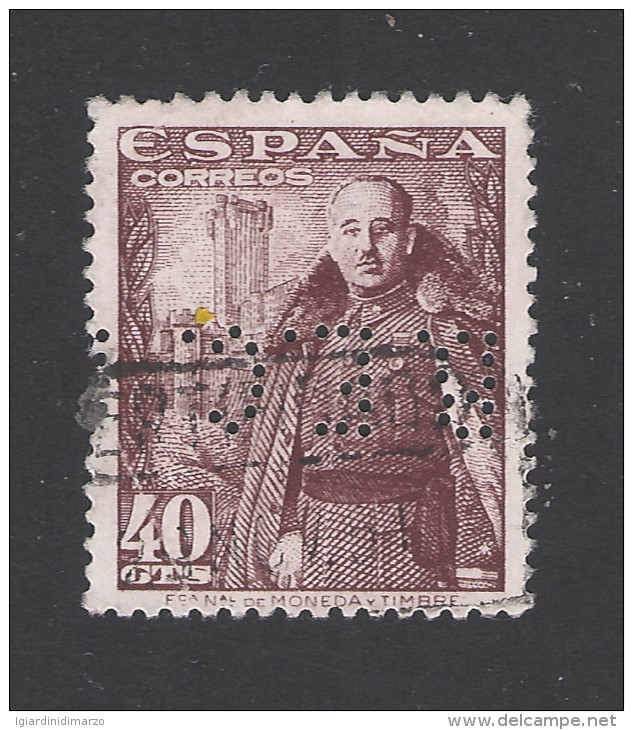 PERFIN SPAGNA -1948-54:valore Da 40 C. Usato, Effigie GENERALE FRANCO, Con Perforazione - PERFIN - In Ottime Condizioni. - Perforiert/Gezähnt