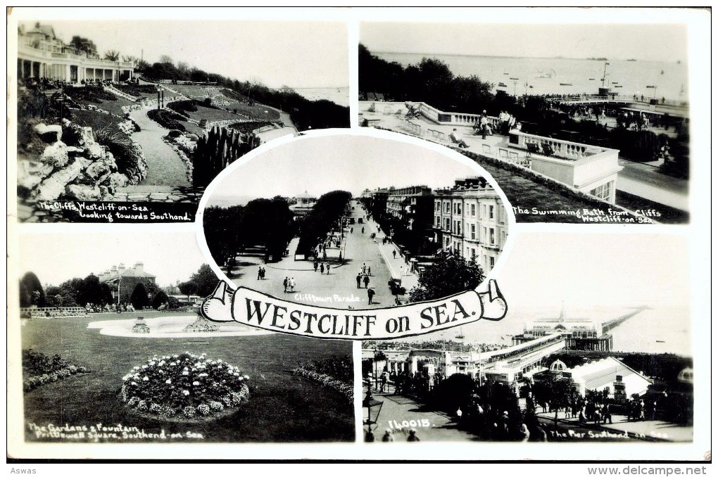 RPPC: MULTIVIEW, WESTCLIFF-ON-SEA, ESSEX Pu1938 ~ Empire Exhibition Glasgow P/mark - Southend, Westcliff & Leigh