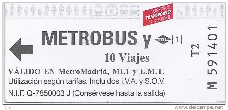 Ticket Métrobus 10 Voyages. (Espagne) - Europe