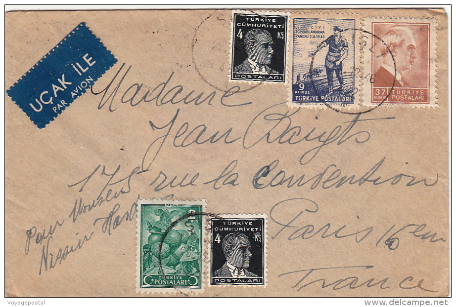 Lettre Sisli Turquie Pour Paris 1946 - Storia Postale