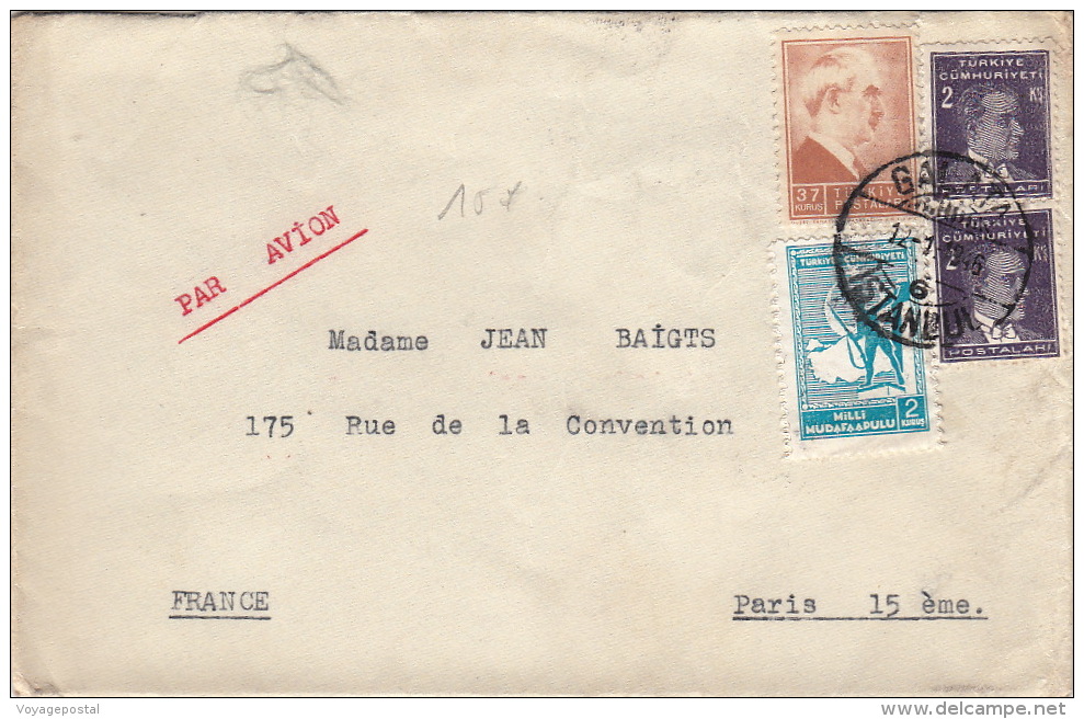 Lettre Galata Turquie Pour Paris 1946 - Brieven En Documenten