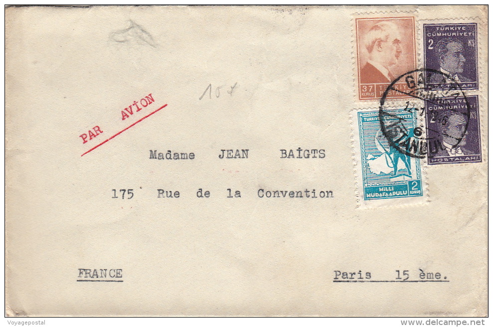 Lettre Galata Turquie Pour Paris 1946 - Covers & Documents