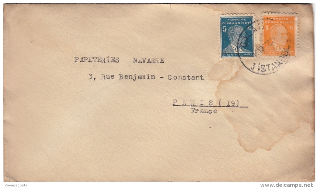 Lettre Galata Turquie Pour Paris 1935 - Briefe U. Dokumente