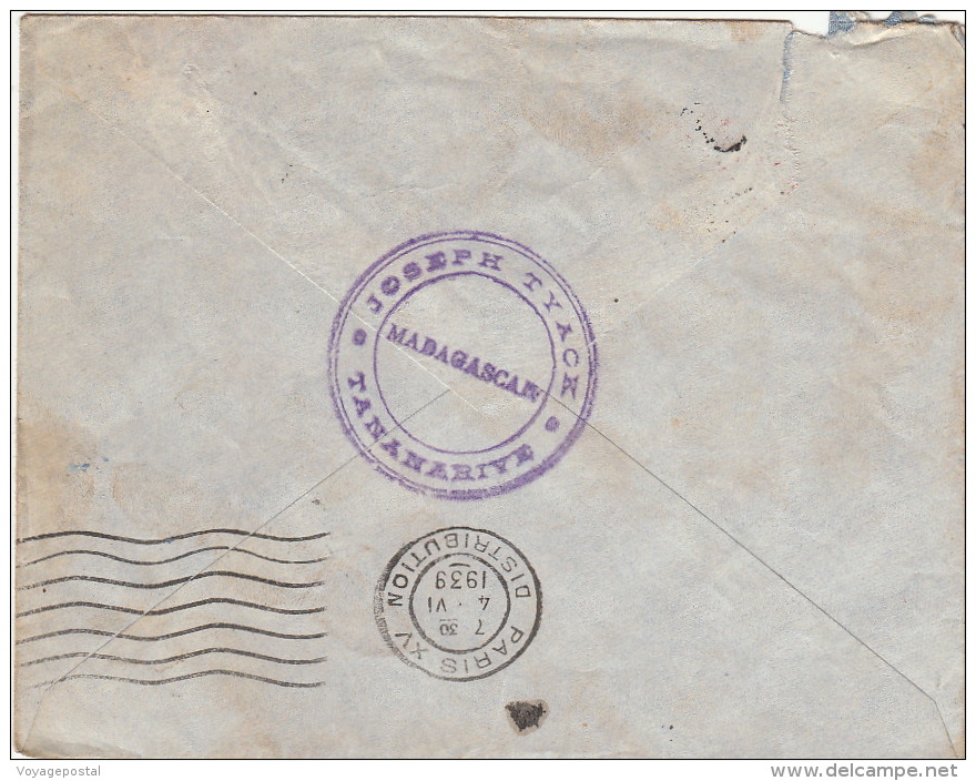 Lettre Tananarive Pour Paris 1939 - Brieven En Documenten