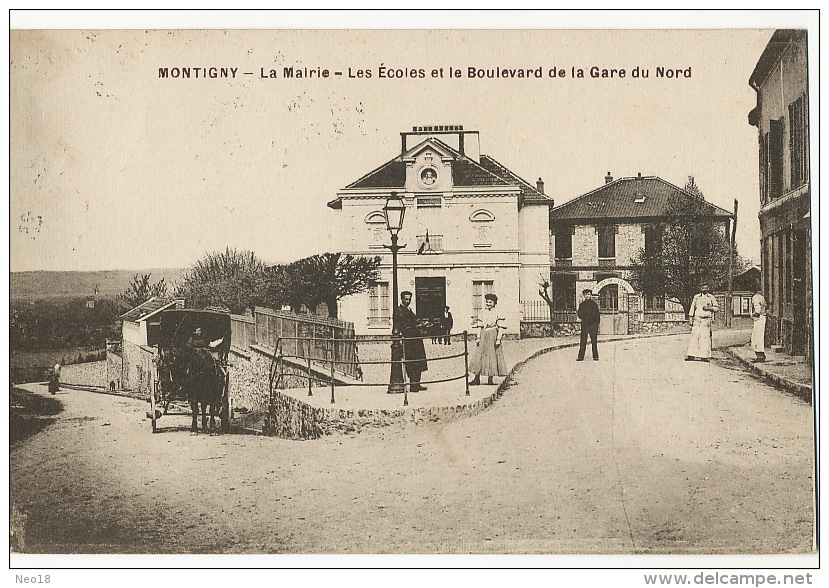 Montigny Les Cormeilles La Mairie Les Ecoles Et Le Boulevard De La Gare Du Nord Cachet Hexagonal Sur Semeuse 25c Bleu - Montigny Les Cormeilles