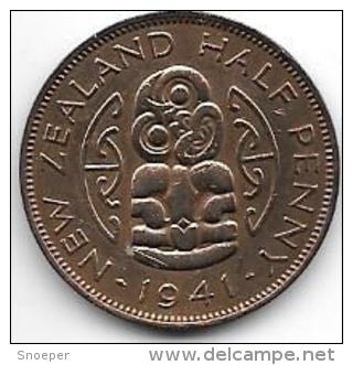 *new Zealand 1/2 Penny  1941  Km  12  Vf+ - Nueva Zelanda