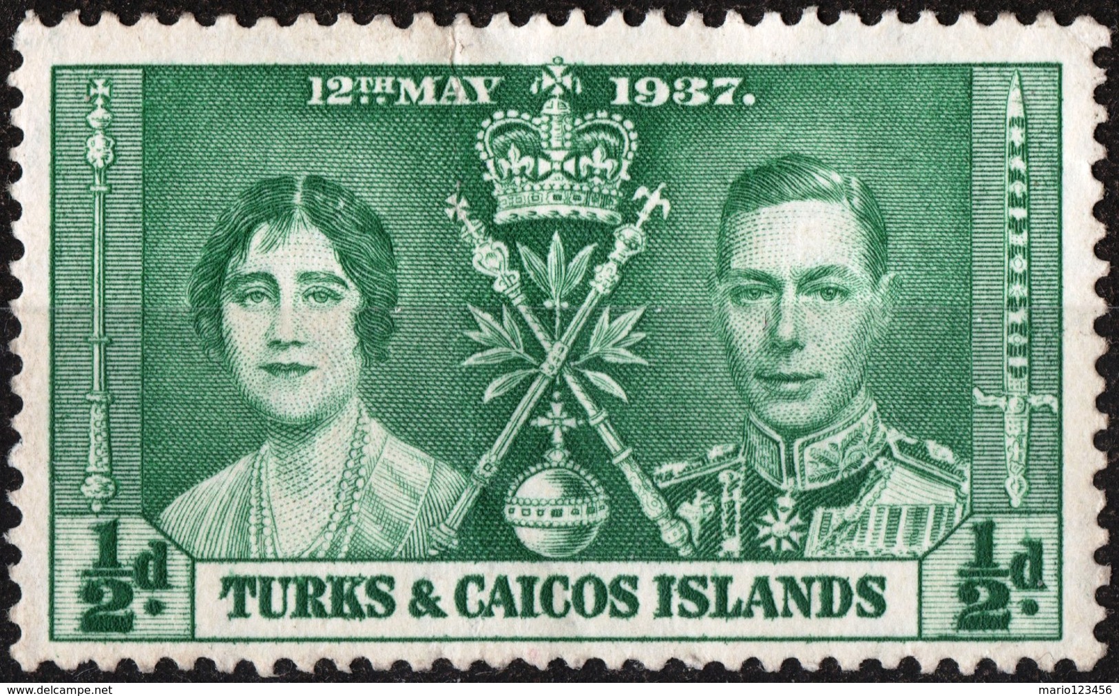 TURKS AND CAICOS, COAT OF ARMS, COMMEMORATIVO, INCORONAZIONE, 1937,  NUOVO (MLH*), Mi 115, Scott 75, YT 117 - Turks & Caicos