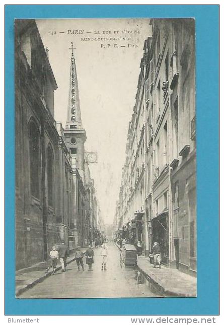 CPA 352 Animée Rue Et L'Eglise Saint-Louis-en-L'Isle PARIS IVème - Paris (04)