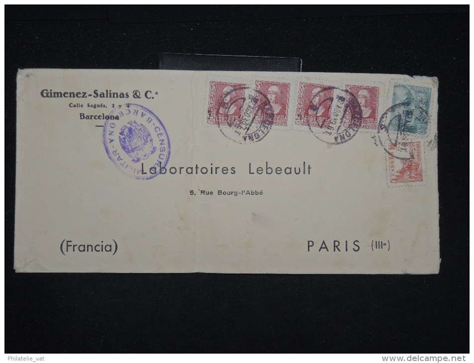 ESPAGNE - Enveloppe De Barcelone Pour Paris En 1939 Avec Censure Militaire - Aff. Plaisant - A Voir - Lot P11392 - Marcas De Censura Republicana