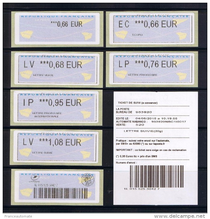 Atms, NABANCO, SANS CODE DATAMATRIX, 0.66/EC0.66/LV0.68/ LP0.76/ IP0.95/ LV1.08€ Avec Reçu Du Suivi MERIEL, 6 Valeurs - 2000 Type « Avions En Papier »