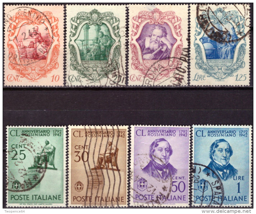 ITALIA REGNO 1941 - 2 SERIE COMPLETE "GALILEI E ROSSINI" (S99 E S100) USATE - Usati